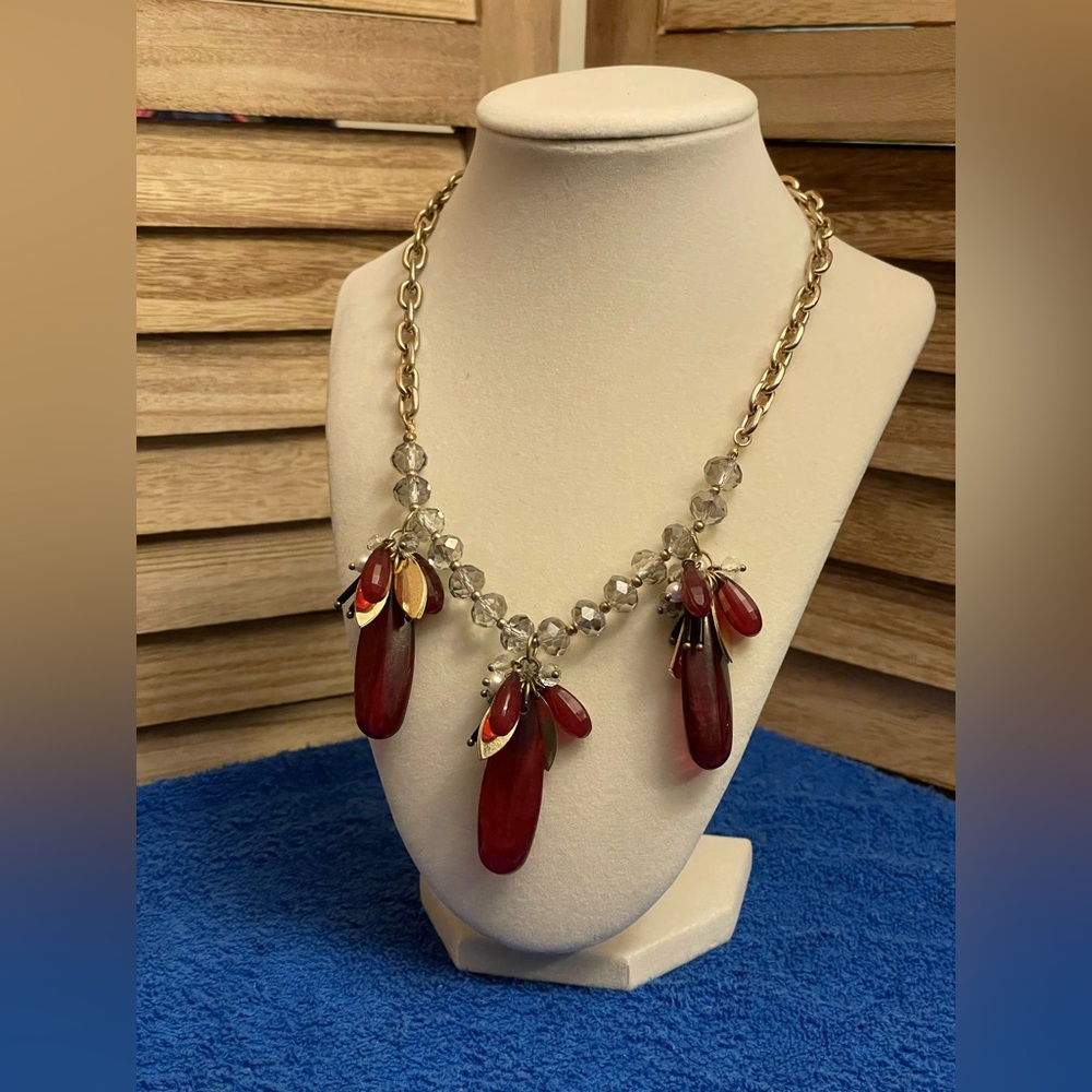 Burgundy Red and Gold Statement Necklace